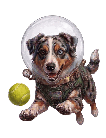 Australian shepherd astronaut floating in space